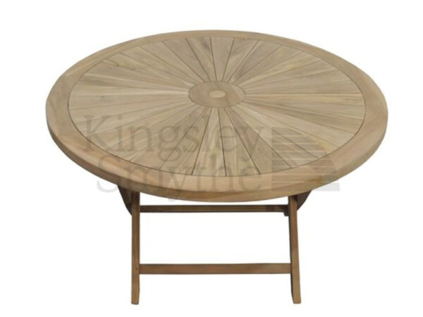 120cm Teak Sunburst Round Folding Table Kingsley Smythe